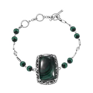 African Malachite Toggle Clasp 50.20 ctw Bracelet in Platinum Over Copper with Magnet (7.25 In)