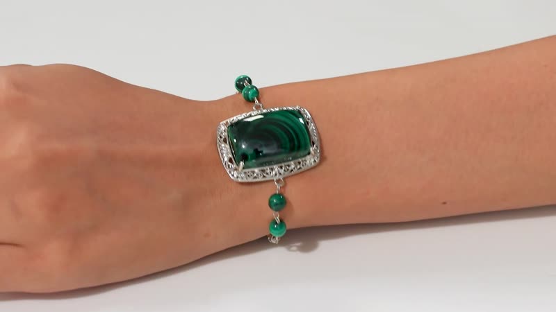 African Malachite Toggle Clasp 50.20 ctw Bracelet in 950 Copper (7.25 In)