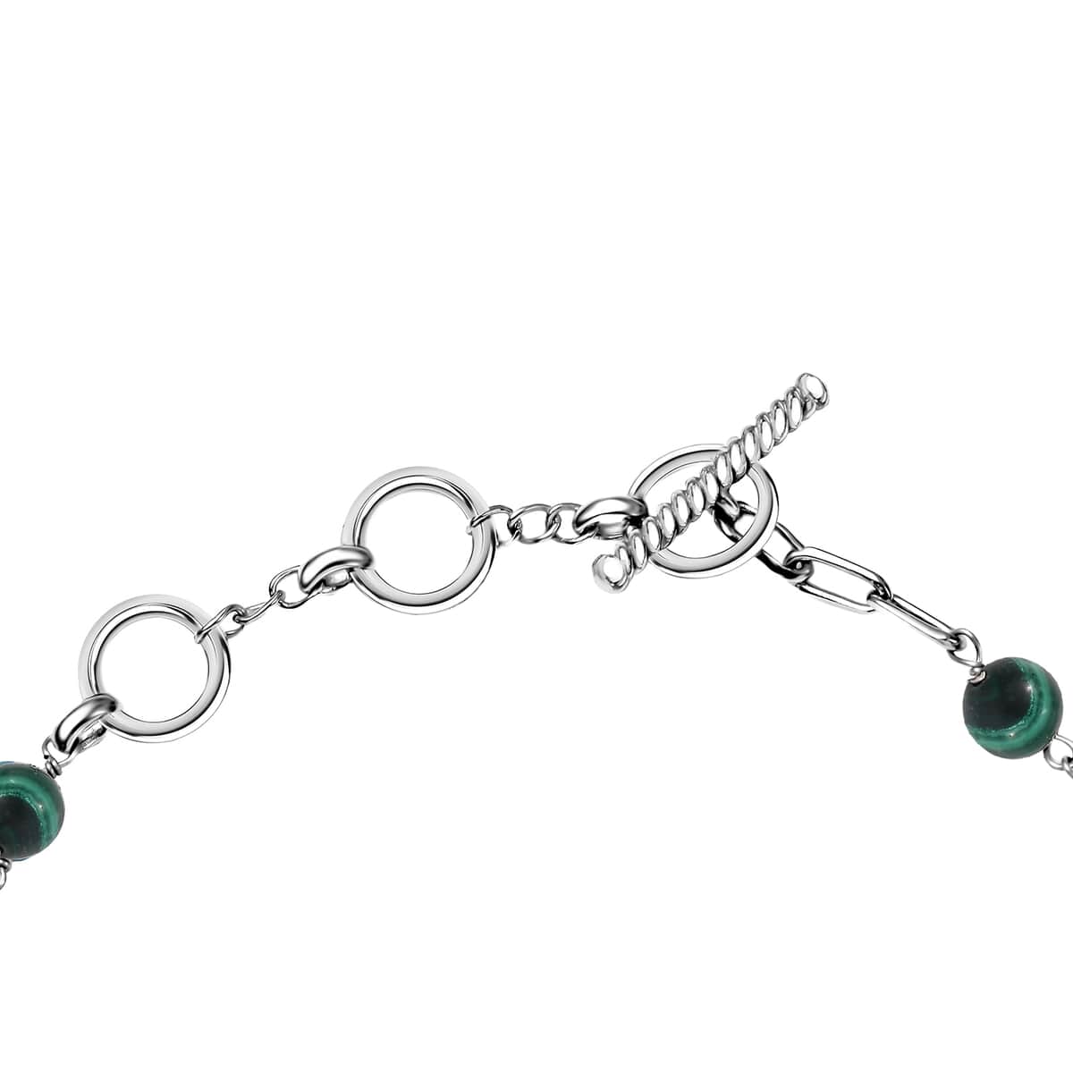 African Malachite Toggle Clasp 50.20 ctw Bracelet in Platinum Over Copper with Magnet (7.25 In) image number 3