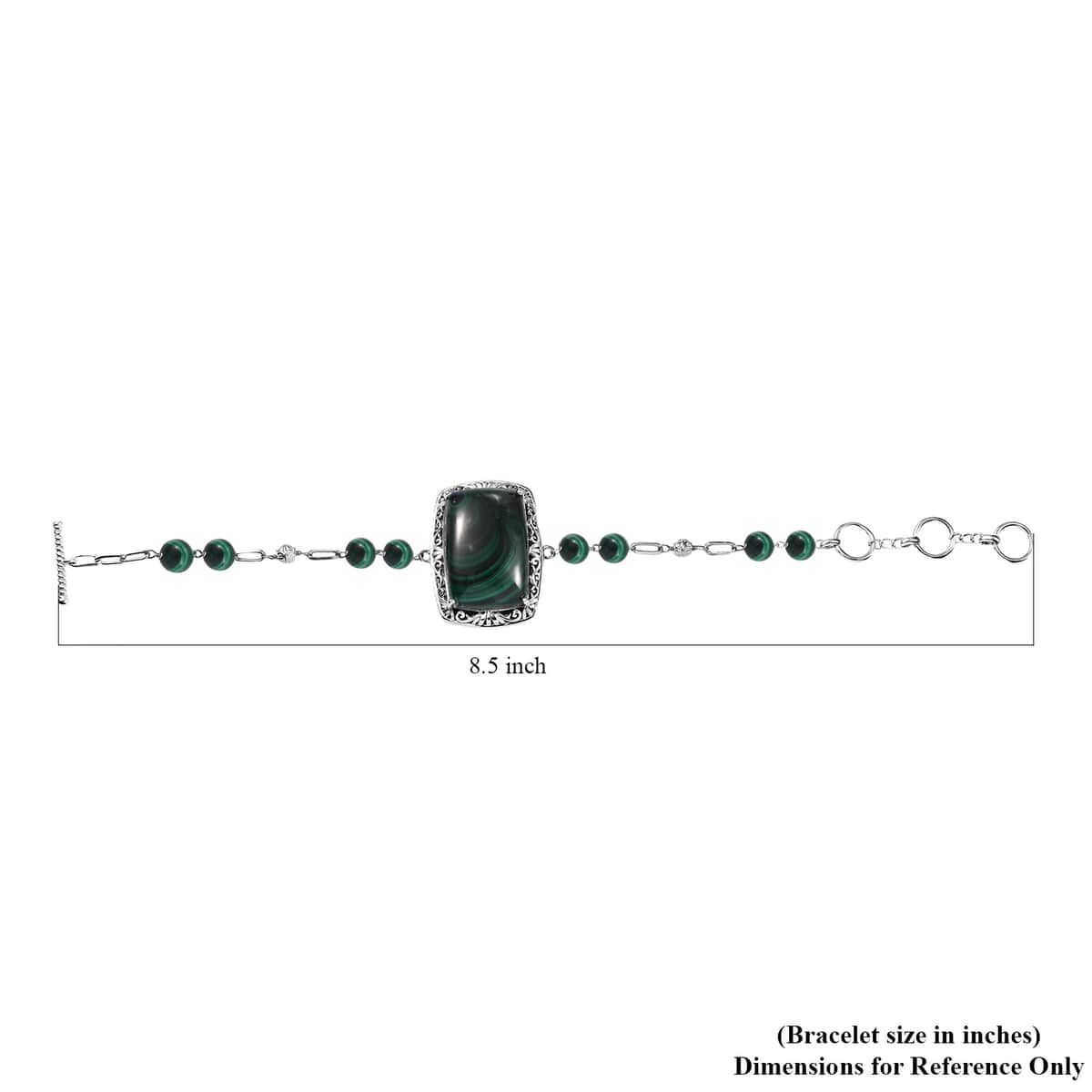 African Malachite Toggle Clasp 50.20 ctw Bracelet in Platinum Over Copper with Magnet (7.25 In) image number 4