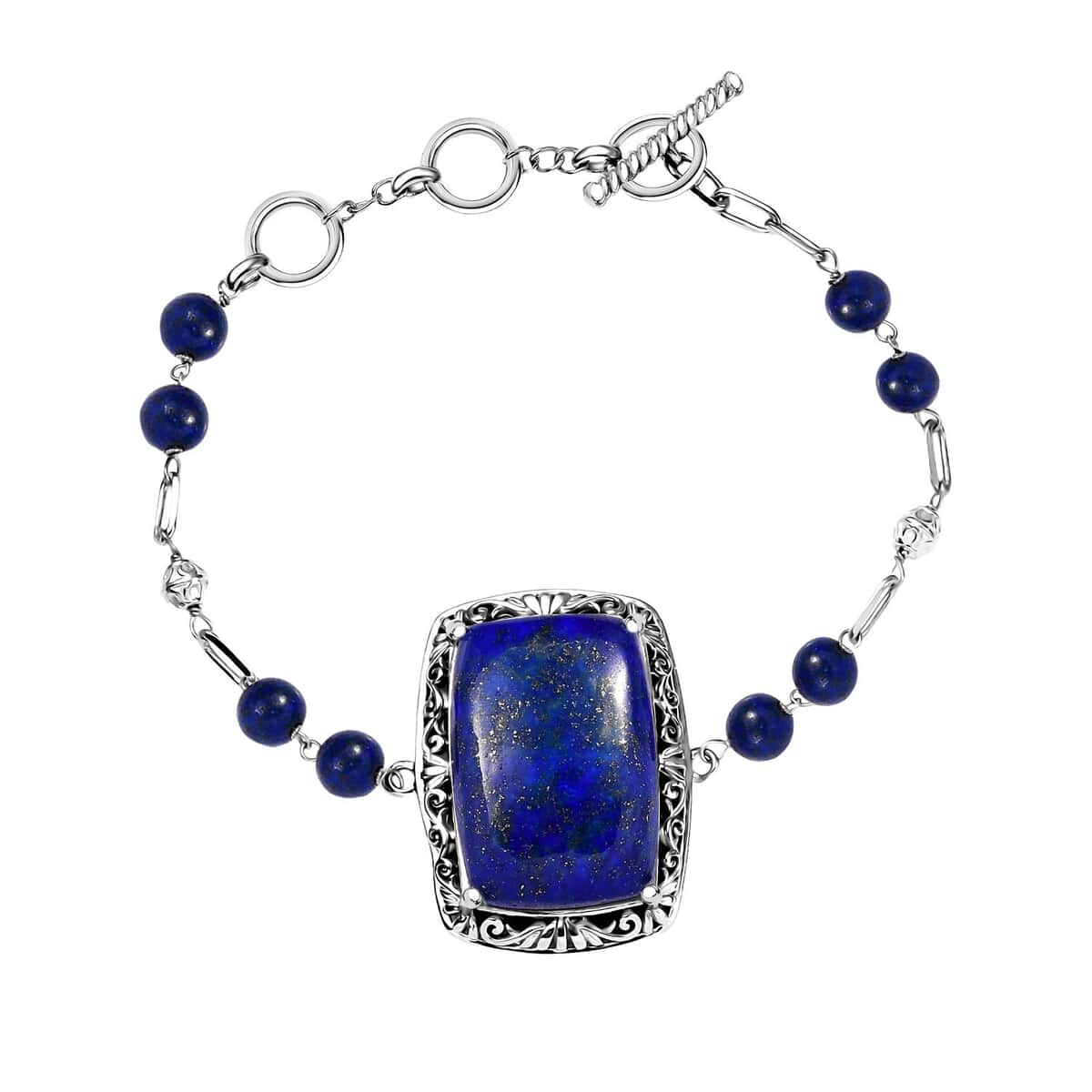 Lapis Lazuli 55.80 ctw Toggle Clasp Bracelet in Platinum Over Copper with Magnet (6.50 -8.00In) image number 0