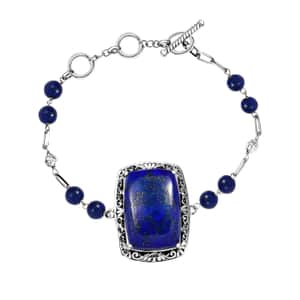 Lapis Lazuli 55.80 ctw Toggle Clasp Bracelet in Platinum Over Copper with Magnet (6.50 -8.00In)