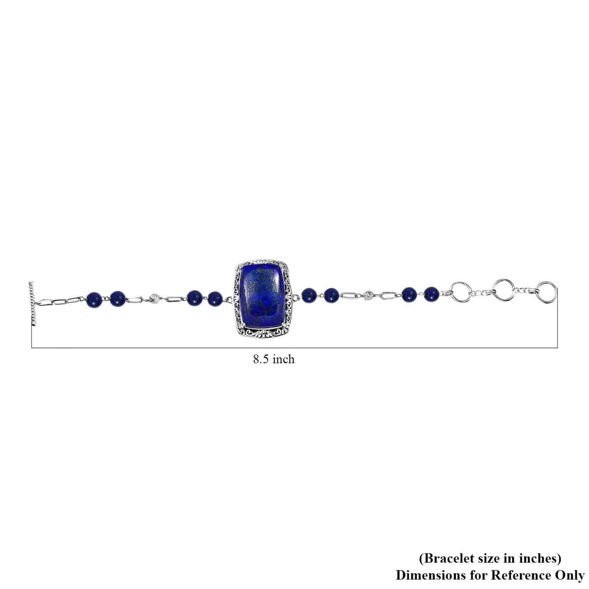 Lapis Lazuli 55.80 ctw Toggle Clasp Bracelet in Platinum Over Copper with Magnet (6.50 -8.00In) image number 4