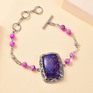 EverTrue Mojave Purple Turquoise 44.50 ctw Toggle Clasp Bracelet in Platinum Over Copper with Magnet (7.25-9.0In)