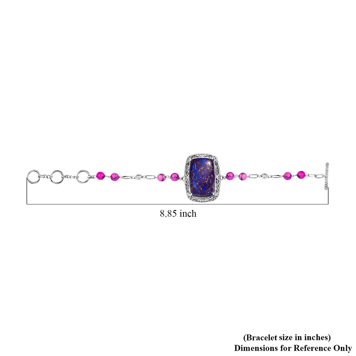 EverTrue Mojave Purple Turquoise 44.50 ctw Toggle Clasp Bracelet in Platinum Over Copper with Magnet (7.25-9.0In)