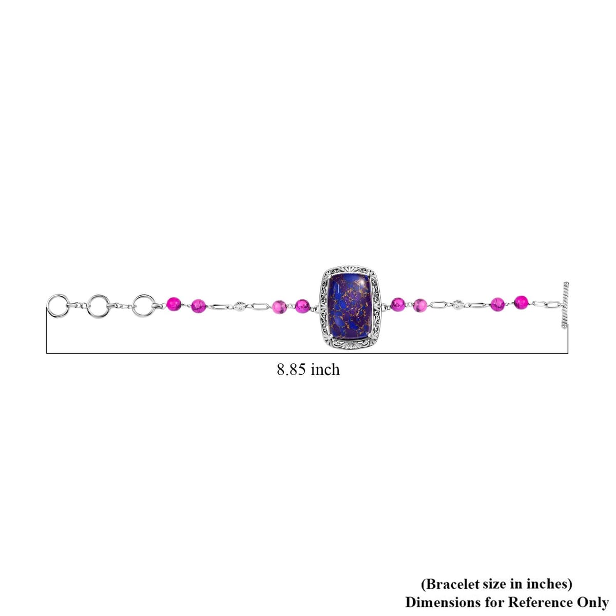 Mojave Purple Turquoise 44.50 ctw Toggle Clasp Bracelet in Platinum Over Copper with Magnet (6.50-8.00In) image number 4