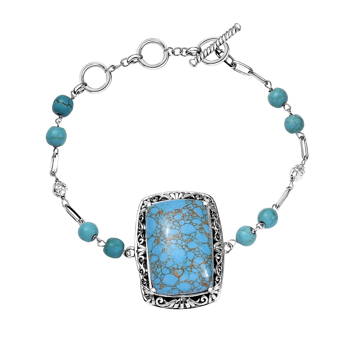African Malachite Toggle Clasp 50.20 ctw Bracelet in 950 Copper (7.25 In)