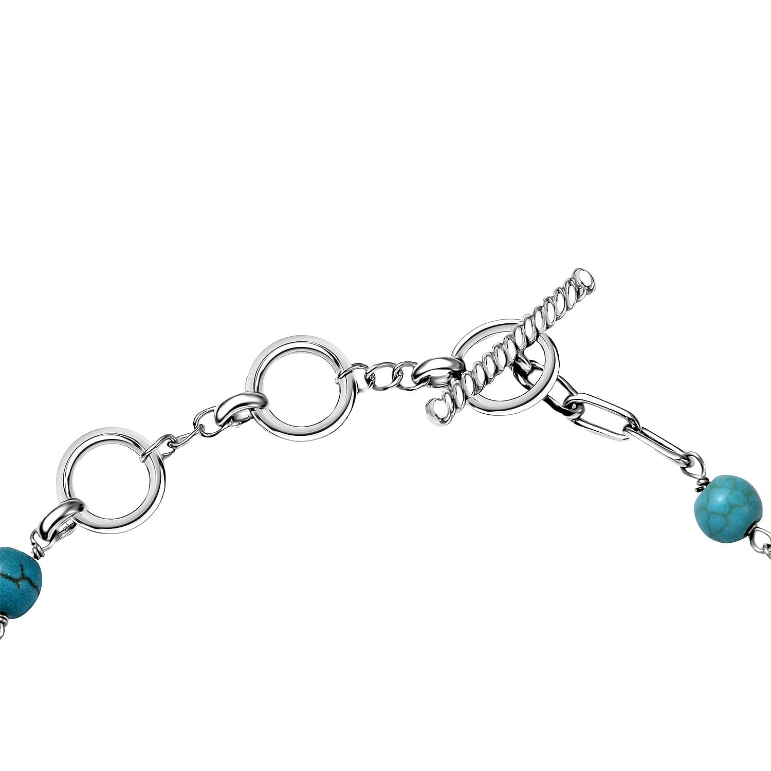 EverTrue Mojave Blue Turquoise 39.60 ctw Toggle Clasp Bracelet in Platinum Over Copper with Magnet (7.25-9.0In)