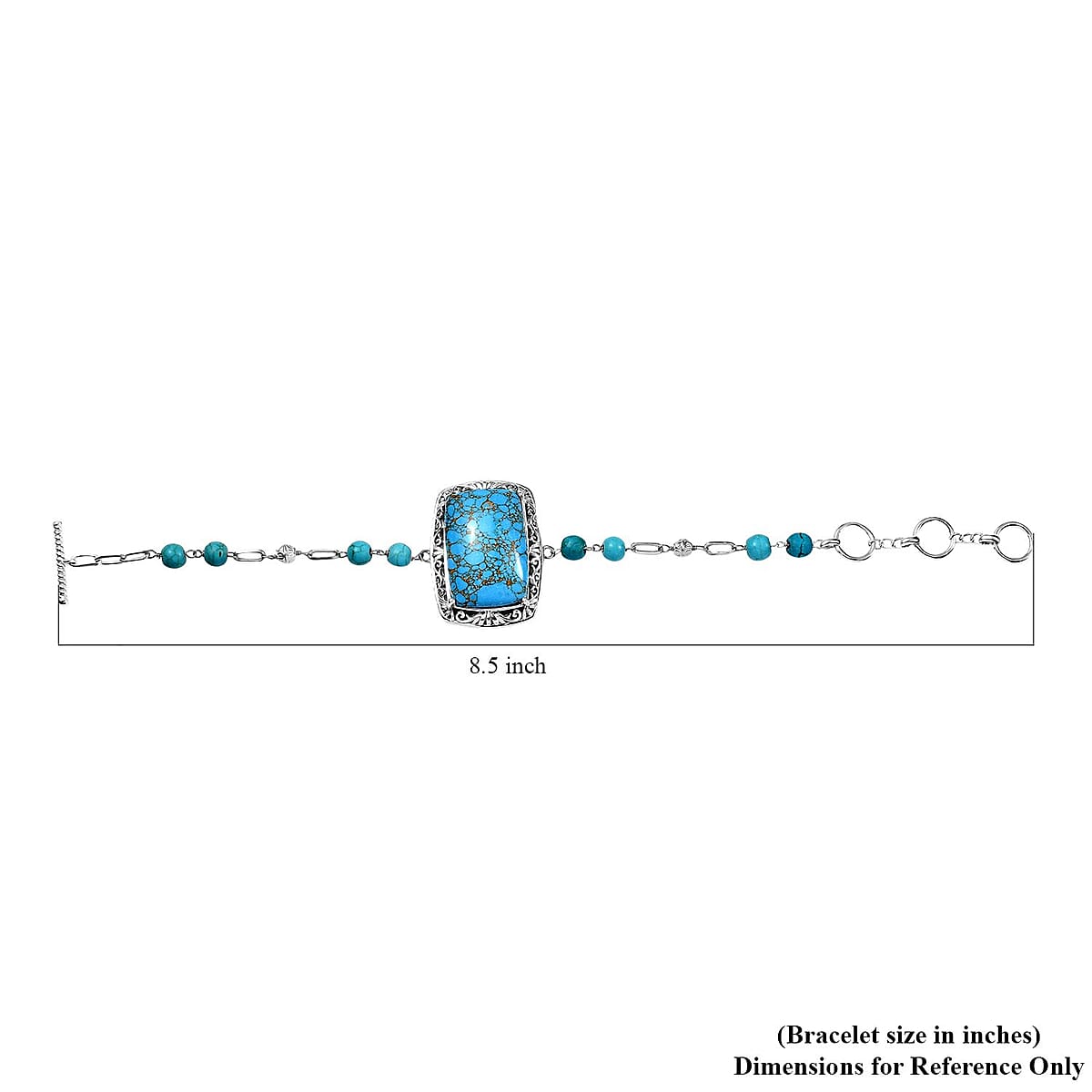 EverTrue Mojave Blue Turquoise 39.60 ctw Toggle Clasp Bracelet in Platinum Over Copper with Magnet (7.25-9.0In) image number 4