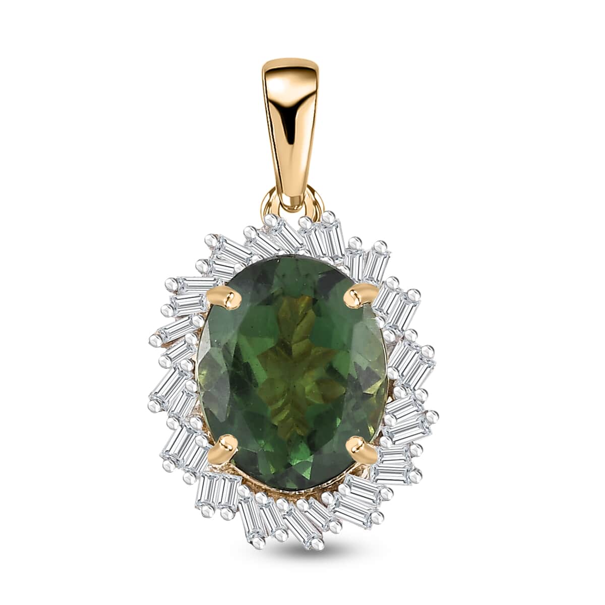 Luxoro Premium Madagascar Green Apatite and G-H I2 Diamond 3.15 ctw Verdant Blossom Pendant in 10K Yellow Gold image number 0