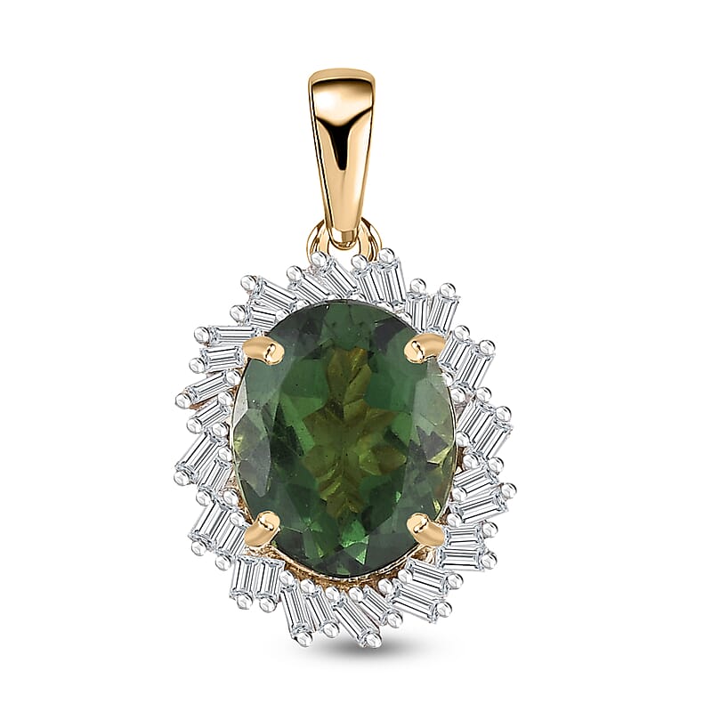 Luxoro Premium Madagascar Green Apatite and G-H I2 Diamond 3.15 ctw Verdant Blossom Pendant without Chain in 10K Yellow Gold