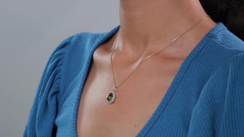 Luxoro Premium Madagascar Green Apatite and G-H I2 Diamond 3.15 ctw Verdant Blossom Pendant without Chain in 10K Yellow Gold
