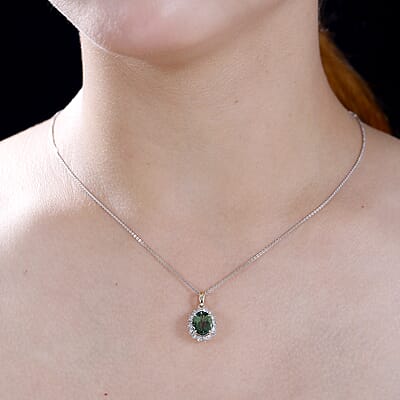 Luxoro Premium Madagascar Green Apatite and G-H I2 Diamond 3.15 ctw Verdant Blossom Pendant without Chain in 10K Yellow Gold