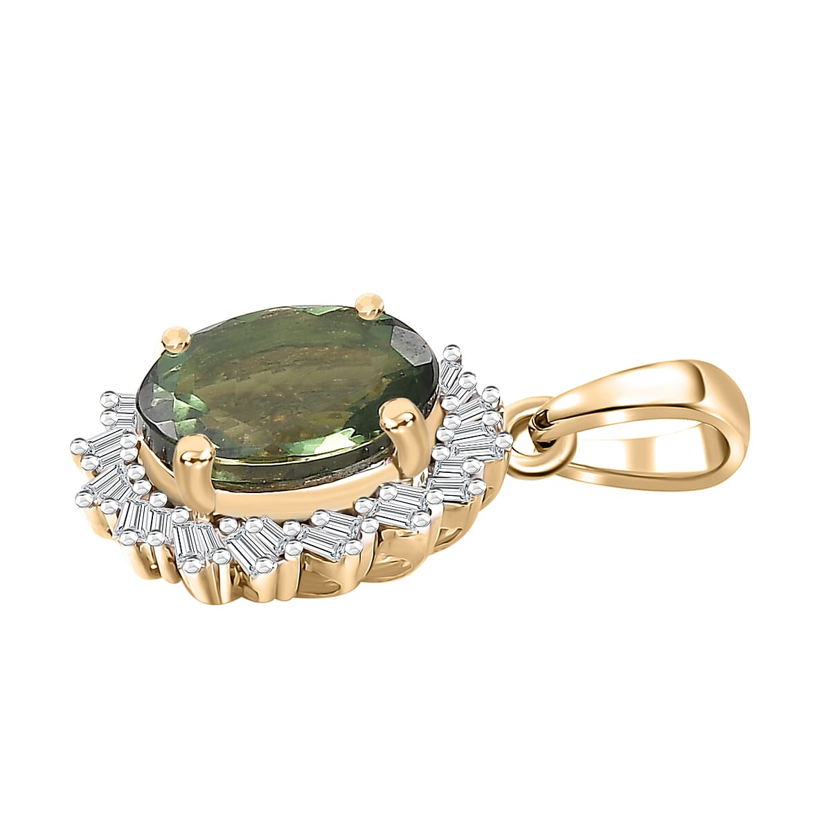 Luxoro Premium Madagascar Green Apatite and G-H I2 Diamond 3.15 ctw Verdant Blossom Pendant without Chain in 10K Yellow Gold
