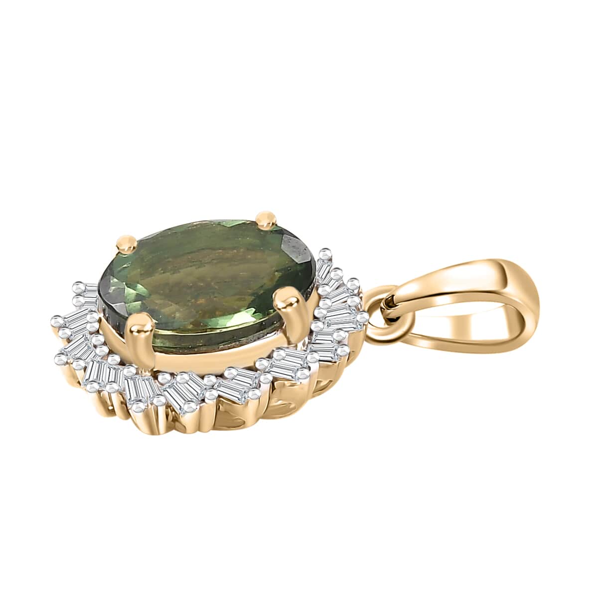 Luxoro Premium Madagascar Green Apatite and G-H I2 Diamond 3.15 ctw Verdant Blossom Pendant in 10K Yellow Gold image number 3