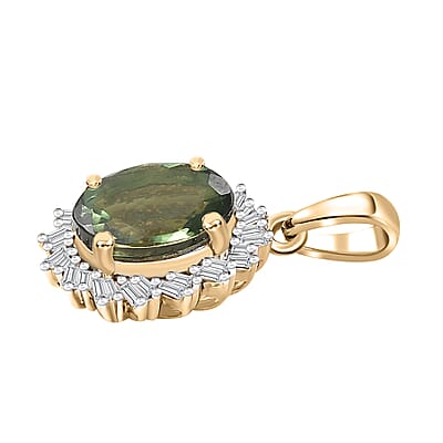 Luxoro Premium Madagascar Green Apatite and G-H I2 Diamond 3.15 ctw Verdant Blossom Pendant without Chain in 10K Yellow Gold