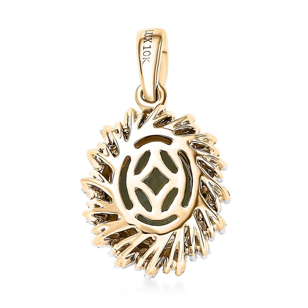 Luxoro Premium Madagascar Green Apatite and G-H I2 Diamond 3.15 ctw Verdant Blossom Pendant without Chain in 10K Yellow Gold