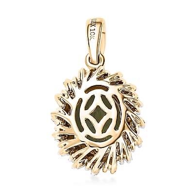 Luxoro Premium Madagascar Green Apatite and G-H I2 Diamond 3.15 ctw Verdant Blossom Pendant without Chain in 10K Yellow Gold
