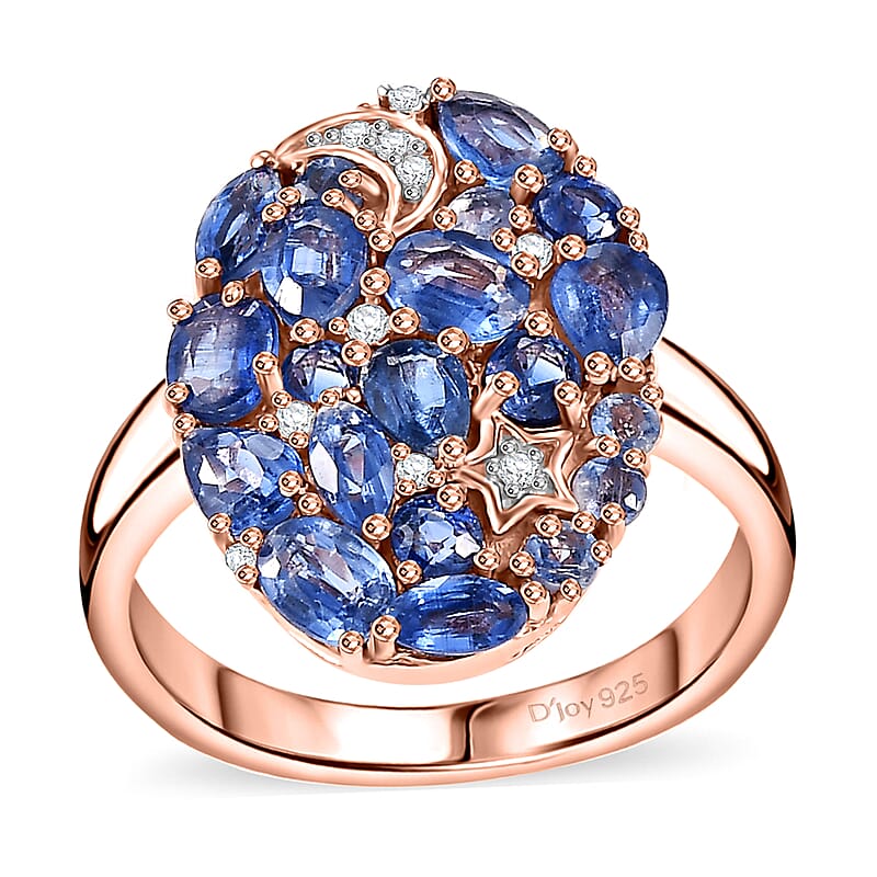 Kashmir Kyanite and White Zircon 2.65 ctw Celestial Ring in 18K Vermeil Rose Gold Over Sterling Silver (Size 10.0) 