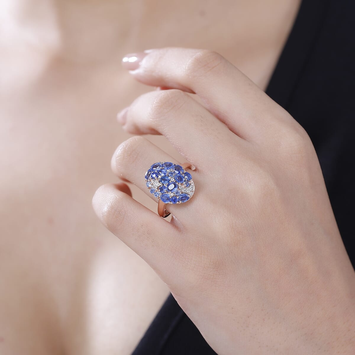Kashmir Kyanite, White Zircon Celestial Ring in 18K Vermeil RG Over Sterling Silver (Size 8.0) 2.65 ctw image number 2