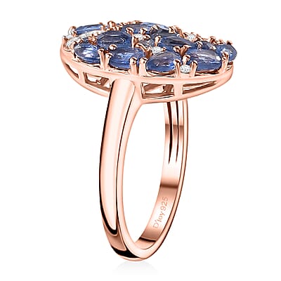 Kashmir Kyanite and White Zircon 2.65 ctw Celestial Ring in 18K Vermeil Rose Gold Over Sterling Silver (Size 10.0) 