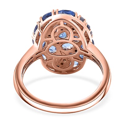 Kashmir Kyanite and White Zircon 2.65 ctw Celestial Ring in 18K Vermeil Rose Gold Over Sterling Silver (Size 10.0) 