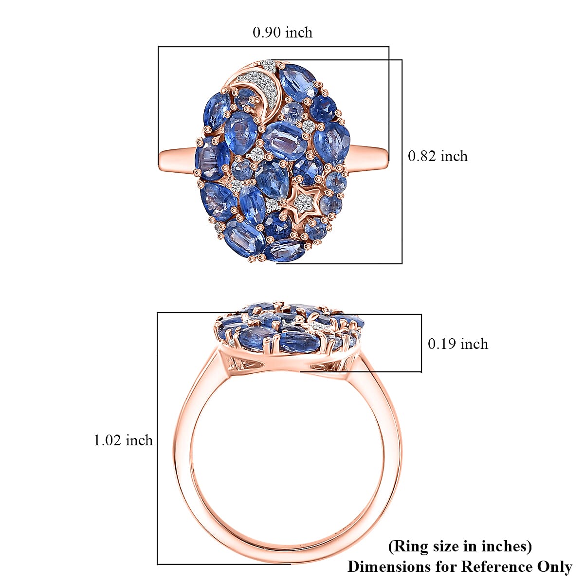 Kashmir Kyanite and White Zircon 2.65 ctw Celestial Ring in 18K Vermeil Rose Gold Over Sterling Silver (Size 10.0) 