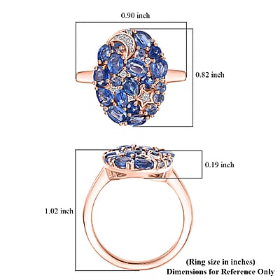 Kashmir Kyanite and White Zircon 2.65 ctw Celestial Ring in 18K Vermeil Rose Gold Over Sterling Silver (Size 10.0) 