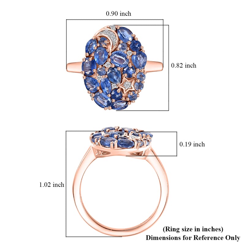 Kashmir Kyanite and White Zircon 2.65 ctw Celestial Ring in 18K Vermeil Rose Gold Over Sterling Silver (Size 10.0) 