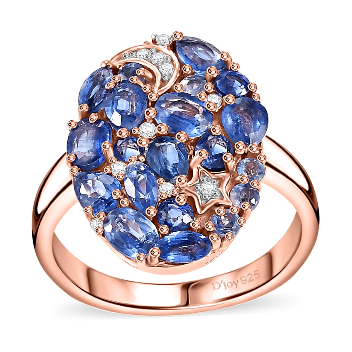 Kashmir Kyanite and White Zircon 2.65 ctw Celestial Ring in 18K Vermeil Rose Gold Over Sterling Silver (Size 6.0)  image number 0