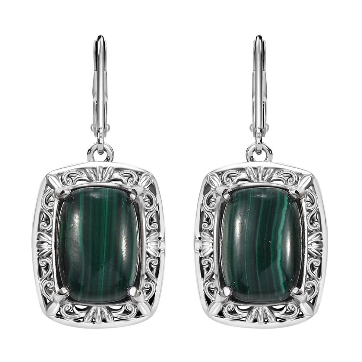 African Malachite 19.70 ctw Lever Back Earrings in Platinum Over Copper with Magnet image number 0