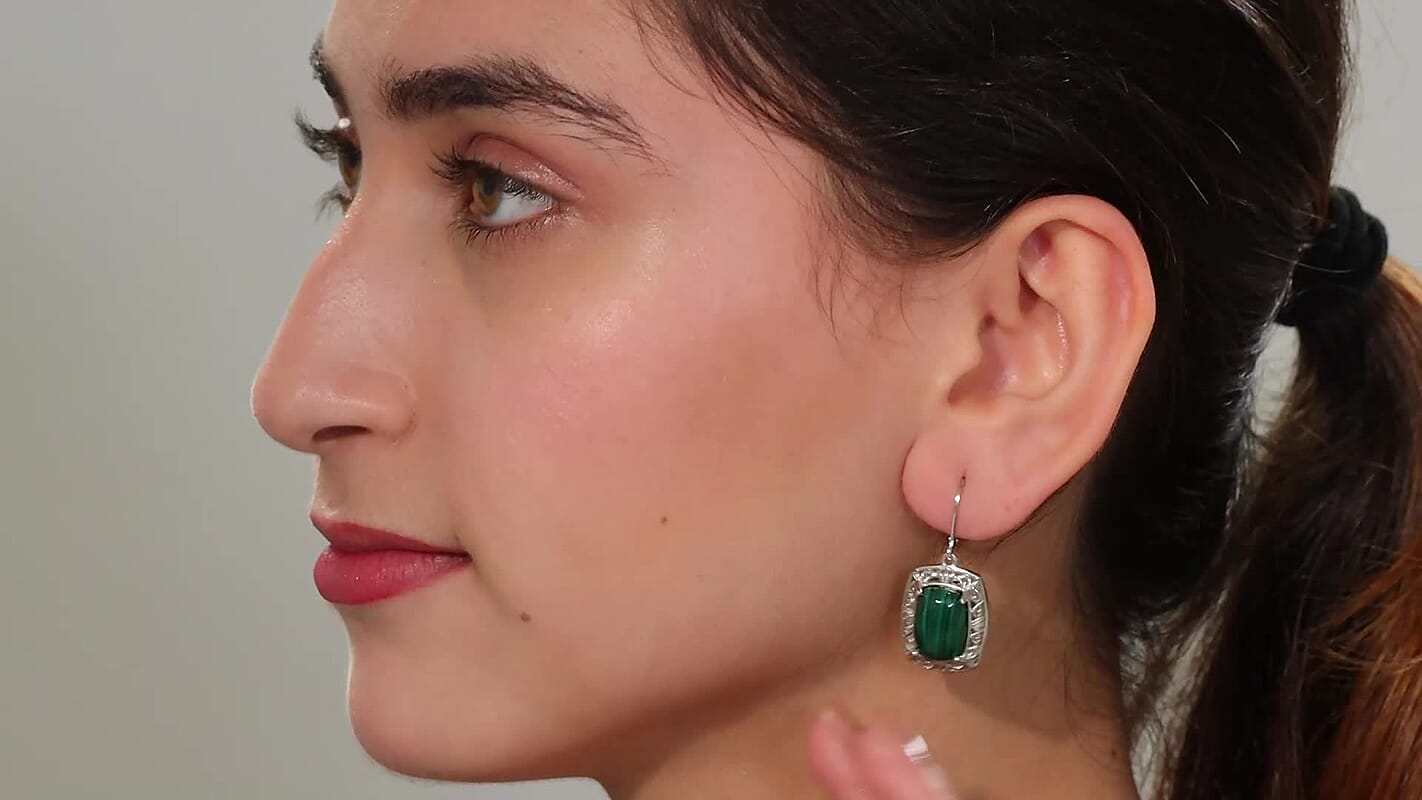 African Malachite 19.70 ctw Lever Back Earrings in Platinum Over Copper