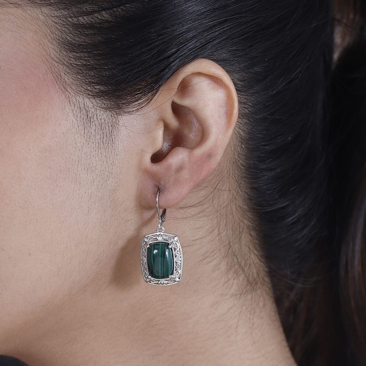 African Malachite 19.70 ctw Lever Back Earrings in Platinum Over Copper with Magnet image number 2