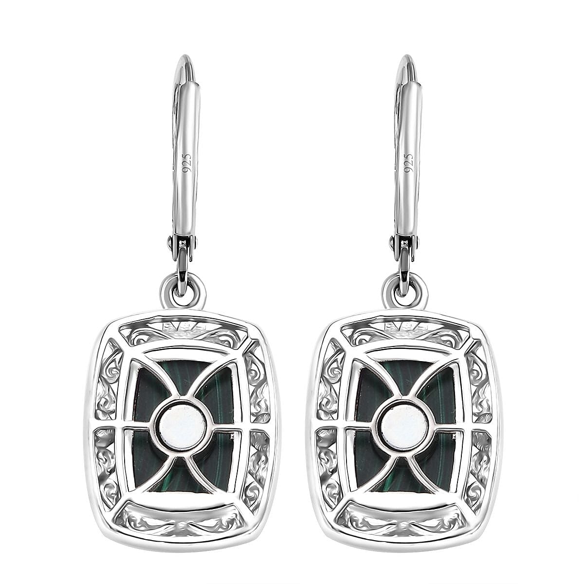 EverTrue African Malachite 19.70 ctw Lever Back Earrings in Platinum Over Copper with Magnet
