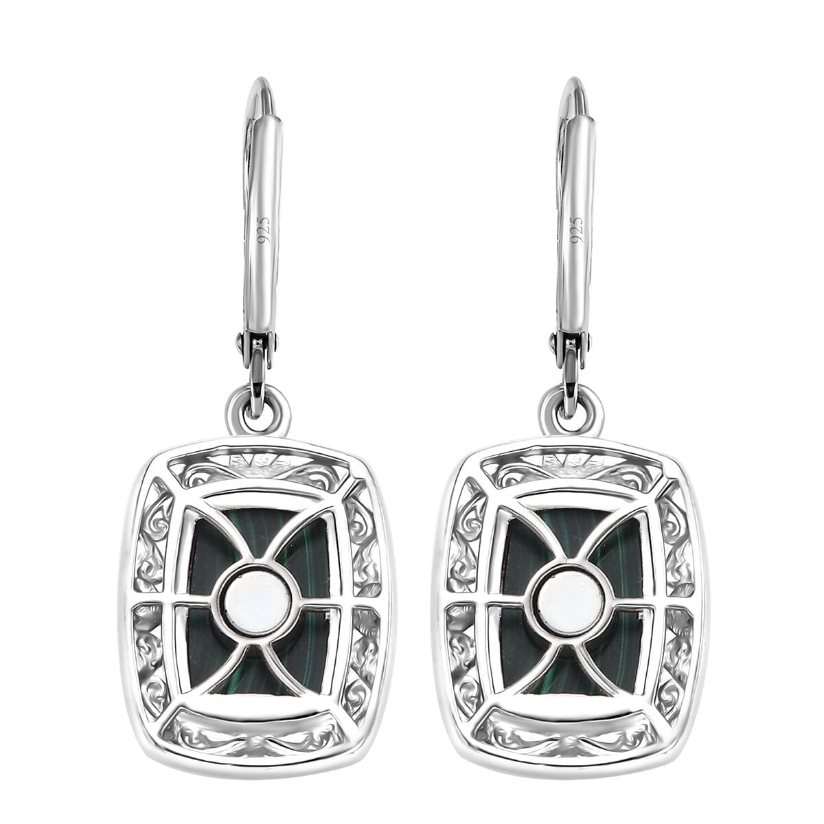 African Malachite 19.70 ctw Lever Back Earrings in Platinum Over Copper with Magnet image number 3