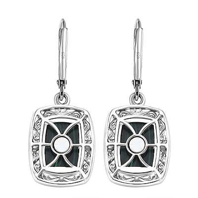 EverTrue African Malachite 19.70 ctw Lever Back Earrings in Platinum Over Copper with Magnet