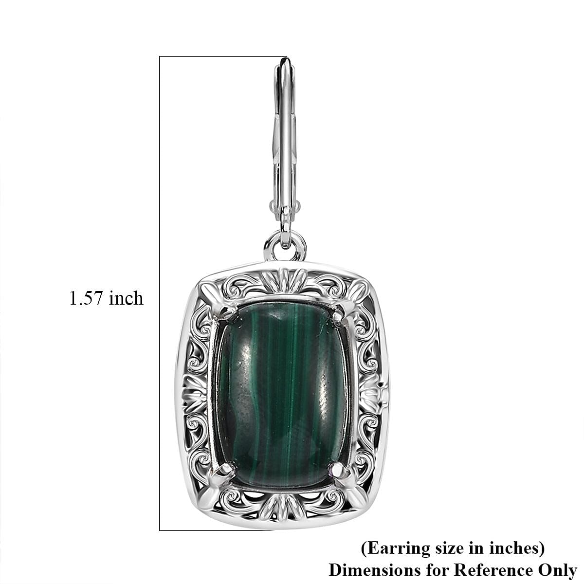 EverTrue African Malachite 19.70 ctw Lever Back Earrings in Platinum Over Copper with Magnet