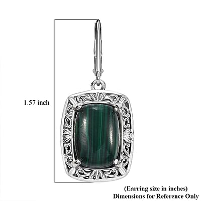 EverTrue African Malachite 19.70 ctw Lever Back Earrings in Platinum Over Copper with Magnet