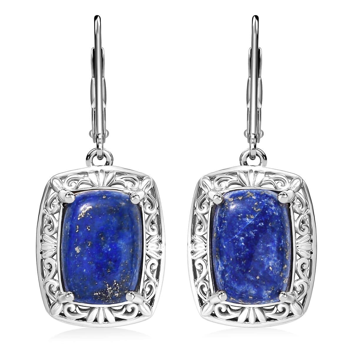 Lapis Lazuli 14.90 ctw Solitaire Lever Back Earrings in Platinum Over Copper with Magnet image number 0