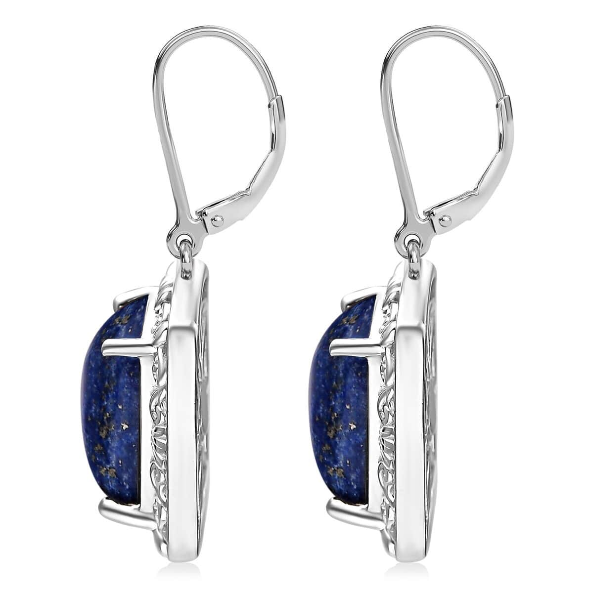 Lapis Lazuli 14.90 ctw Solitaire Lever Back Earrings in Platinum Over Copper with Magnet image number 3