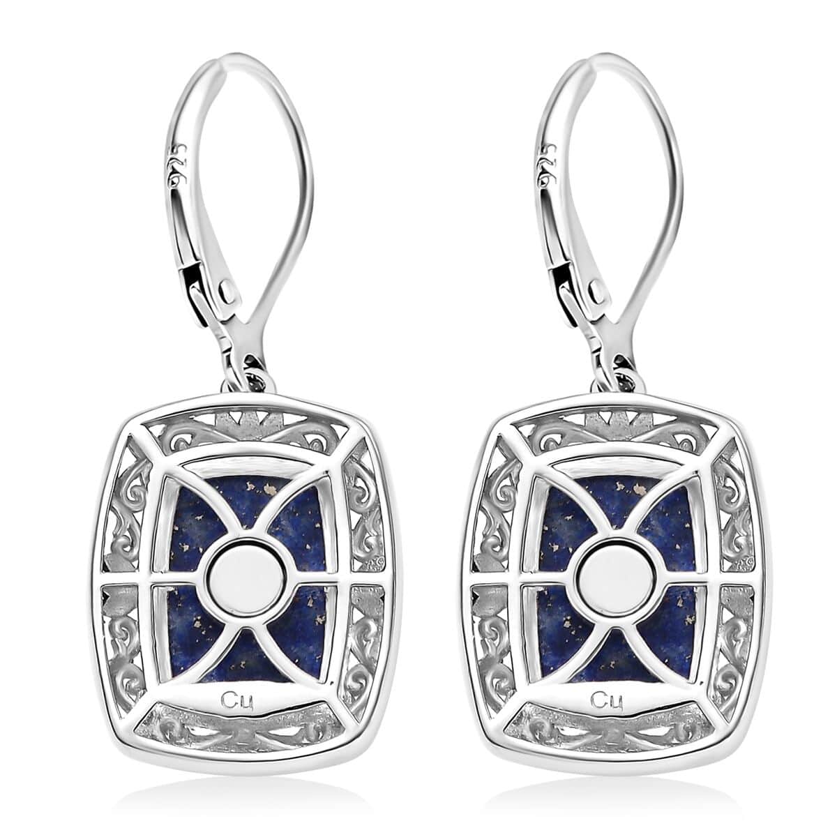 Lapis Lazuli 14.90 ctw Solitaire Lever Back Earrings in Platinum Over Copper with Magnet image number 4