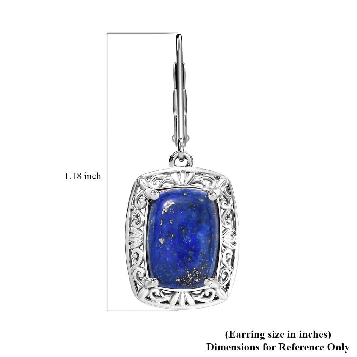 Lapis Lazuli 14.90 ctw Solitaire Lever Back Earrings in Platinum Over Copper with Magnet image number 5