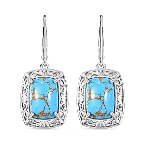 EverTrue Mojave Blue Turquoise 11.30 ctw Solitaire Lever Back Earrings in Platinum Over Copper with Magnet
