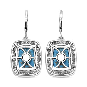 EverTrue Mojave Blue Turquoise 11.30 ctw Solitaire Lever Back Earrings in Platinum Over Copper with Magnet