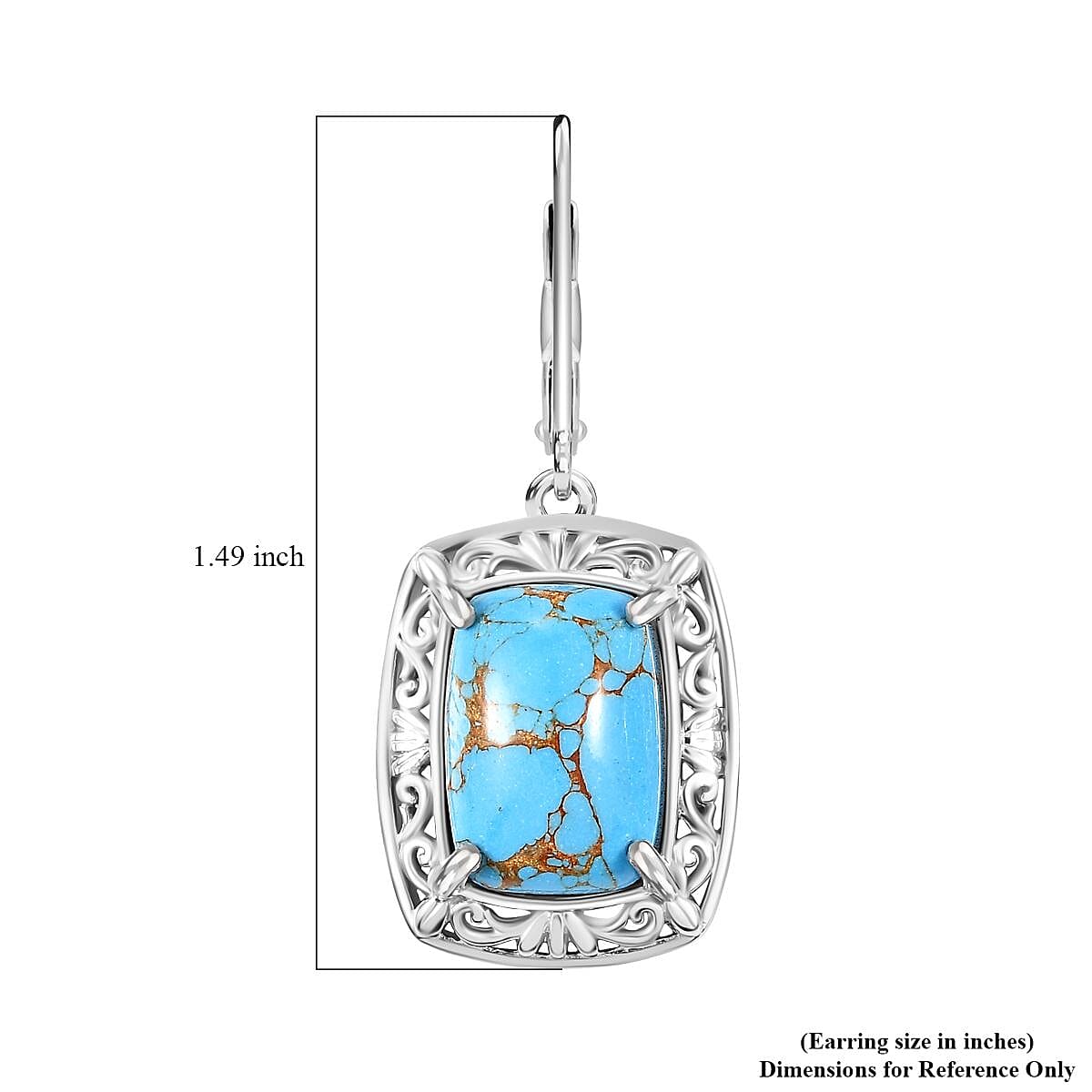 EverTrue Mojave Blue Turquoise 11.30 ctw Solitaire Lever Back Earrings in Platinum Over Copper with Magnet image number 4