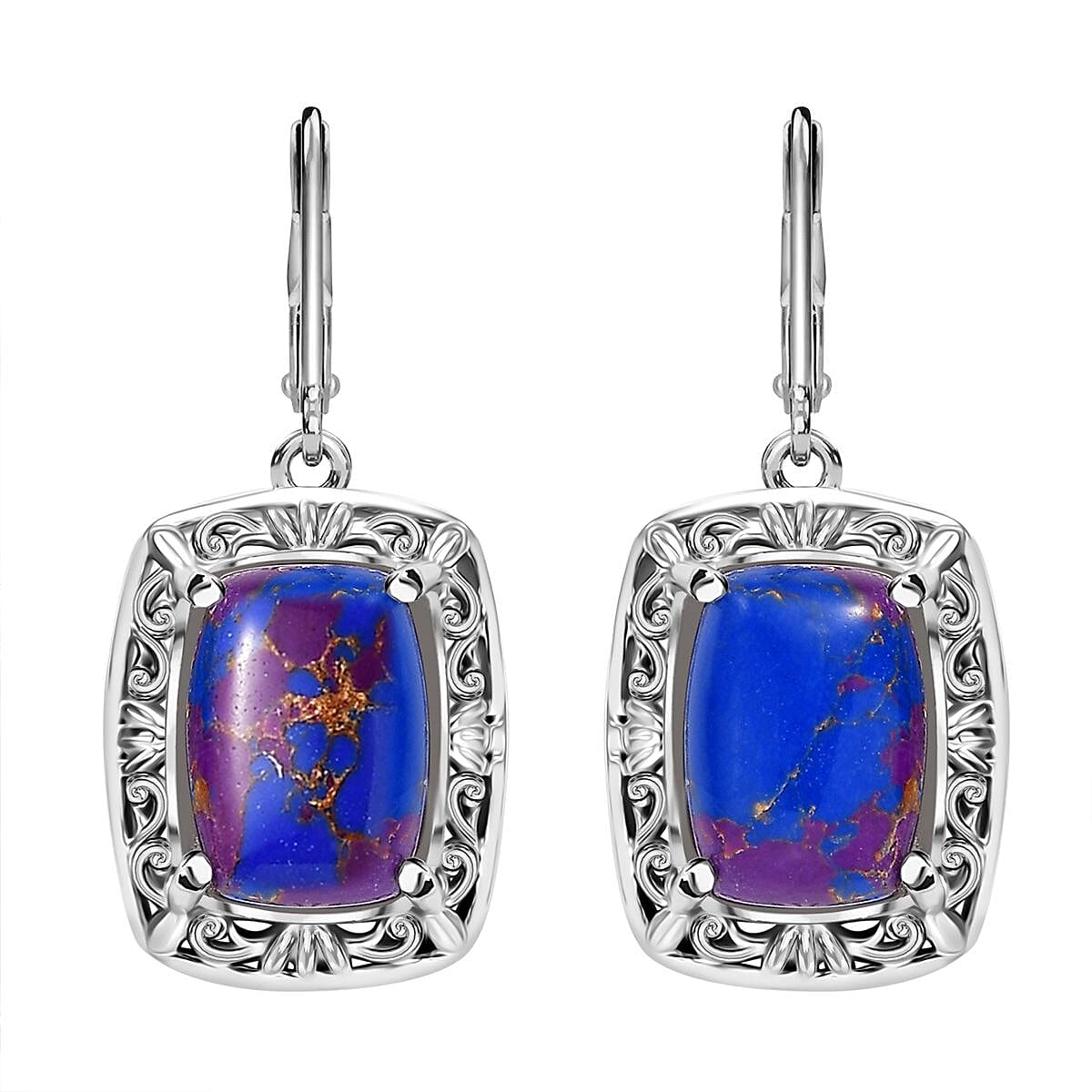EverTrue Mojave Purple Turquoise 12.15 ctw Lever Back Earrings in Platinum Over Copper with Magnet image number 0