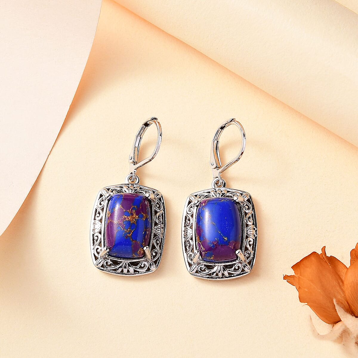 EverTrue Mojave Purple Turquoise 12.15 ctw Lever Back Earrings in Platinum Over Copper with Magnet image number 1