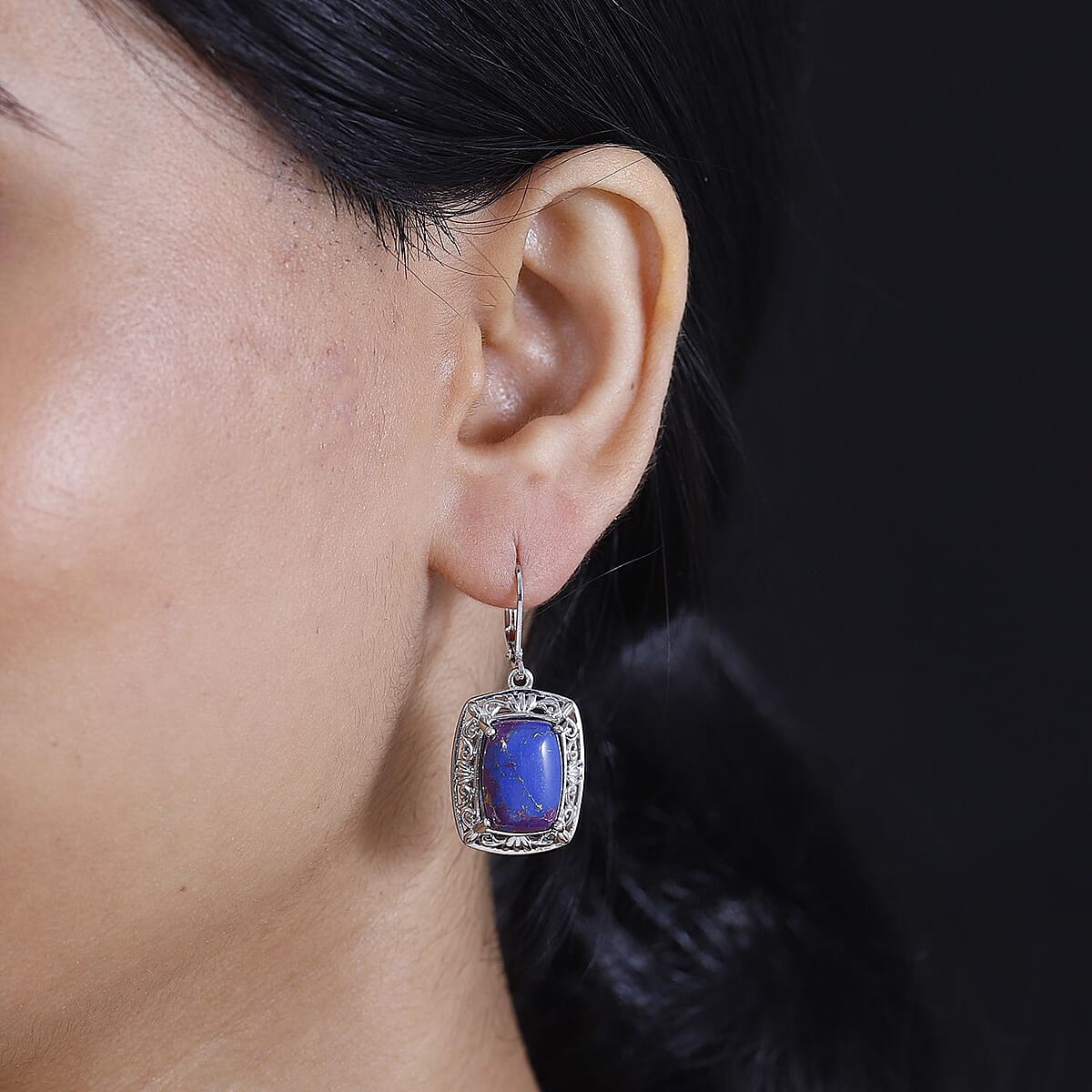 EverTrue Mojave Purple Turquoise 12.15 ctw Lever Back Earrings in Platinum Over Copper with Magnet image number 2
