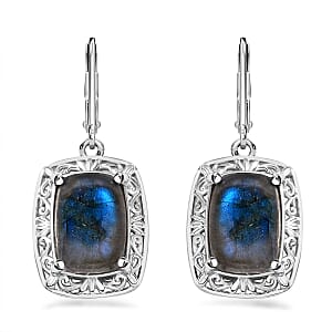 EverTrue Malagasy Labradorite 13.60 ctw Solitaire Lever Back Earrings in Platinum Over Copper with Magnet