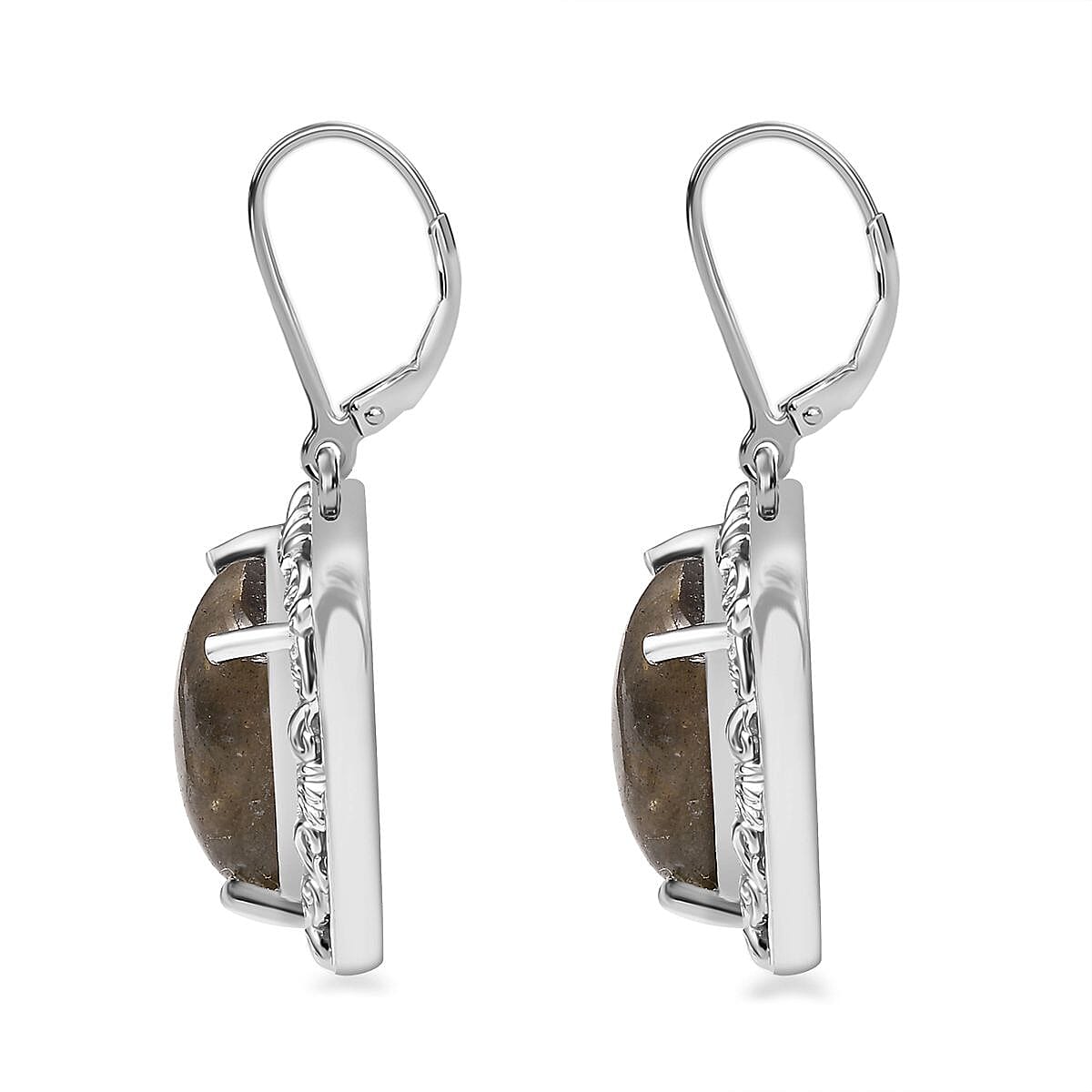 EverTrue Malagasy Labradorite 13.60 ctw Solitaire Lever Back Earrings in Platinum Over Copper with Magnet image number 4